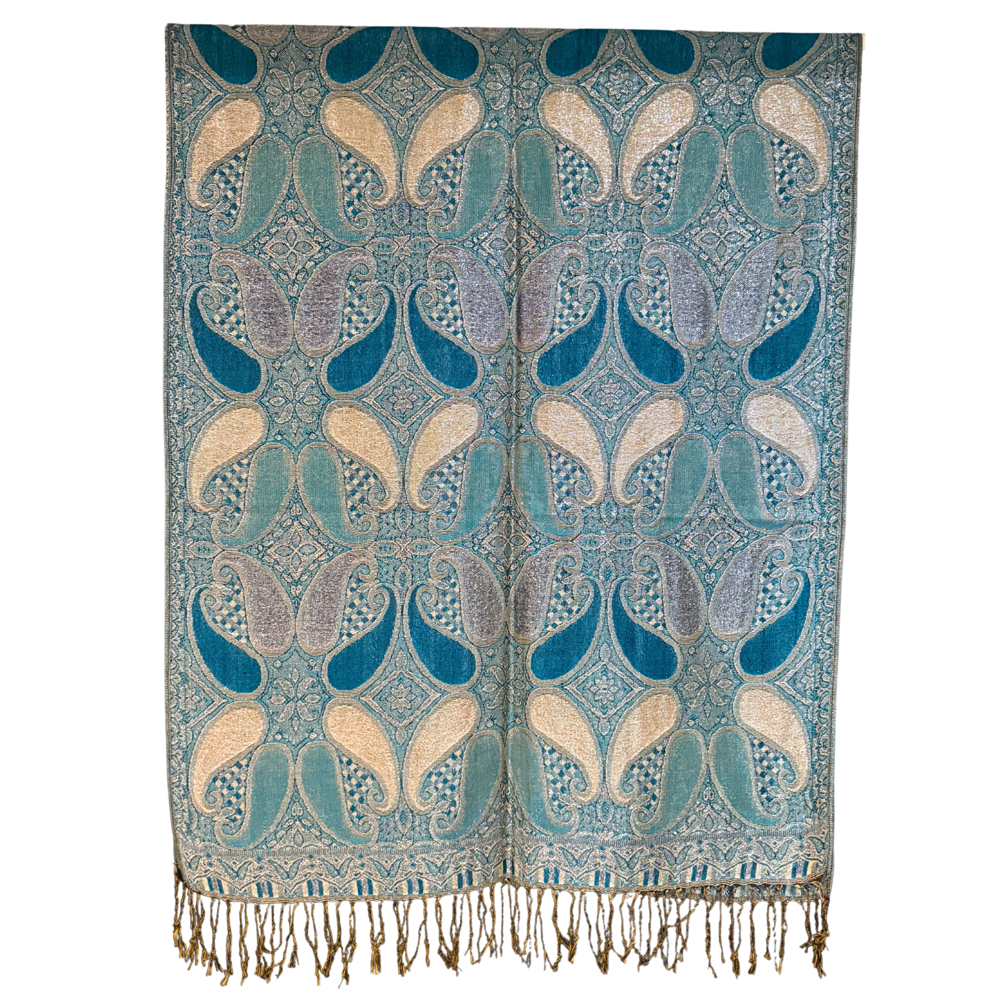 Metallic green paisley pashmina